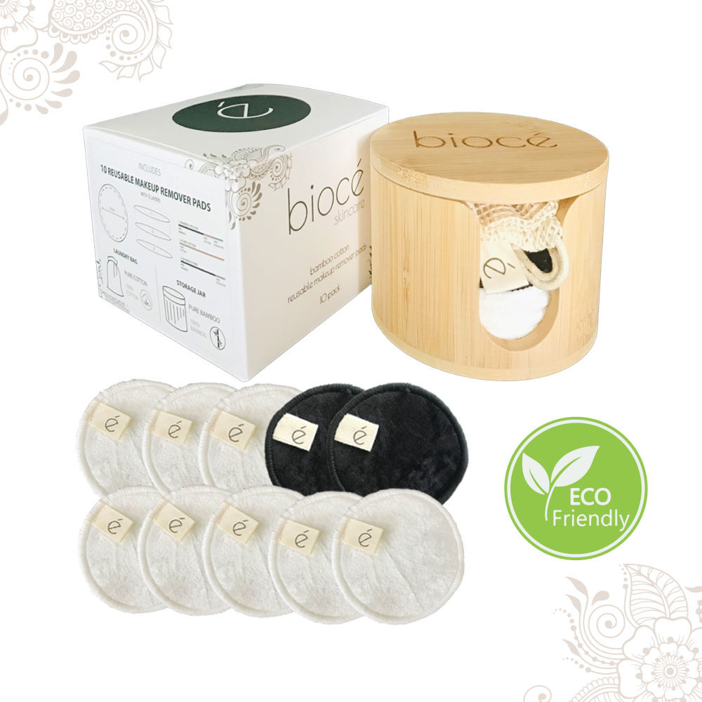 Bamboo Cotton Reusable Makeup Remover Pads (10 Pack) - Washable Sustainable - Cotton Laundry Mesh Bag - Bamboo Storage Container