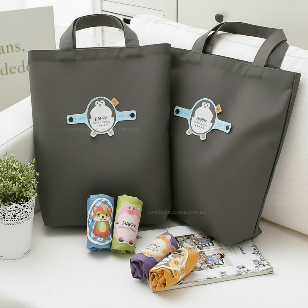 Creative Cartoon Foldable Shopping Bags – Colour: Grey, Pack Size: 1 Bag