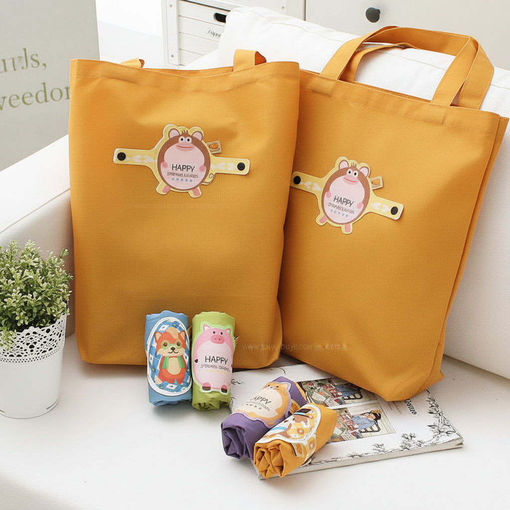Creative Cartoon Foldable Shopping Bags – Colour: Orange, Pack Size: 1 Bag