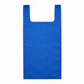 A bright blue reusable plastic shopping bag with a flat, rectangular body and two flat straps, shown against a plain white background.