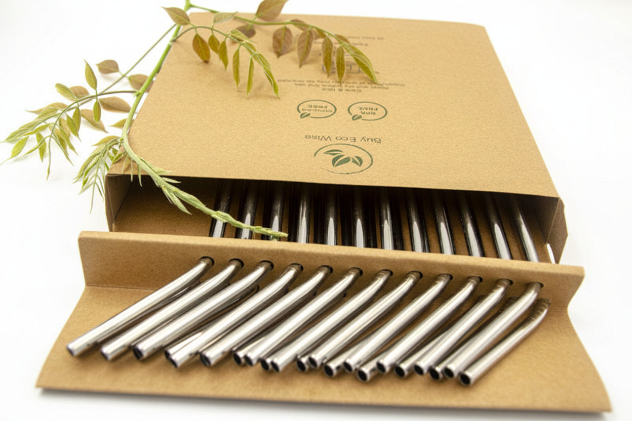 Bent Stainless Steel Reusable Drinking Straws 25 Pack