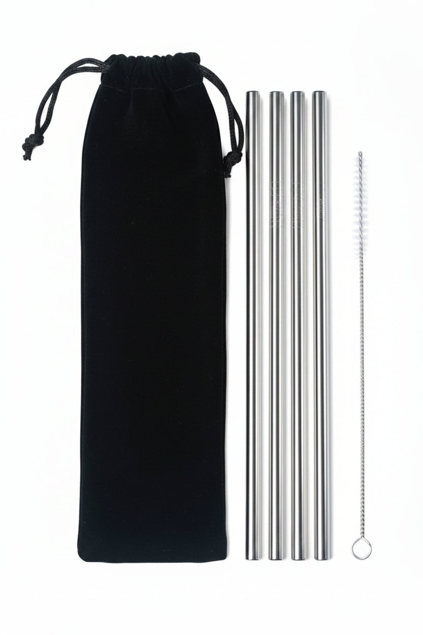 Reusable Stainless Steel Drinking Straws – Pack and Style: 4 Pack – Design 2