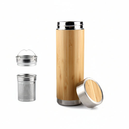 Bamboo and stainless steel water bottle