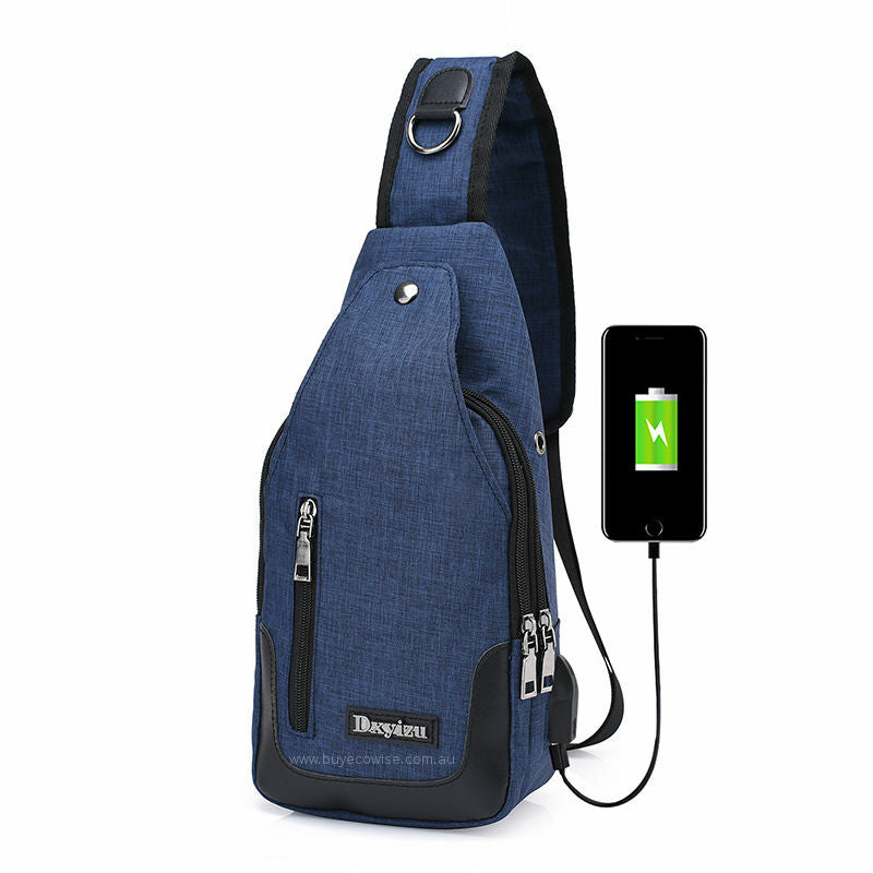 Cross Body Sling Bag Backpack with USB Charge – Colour: Blue