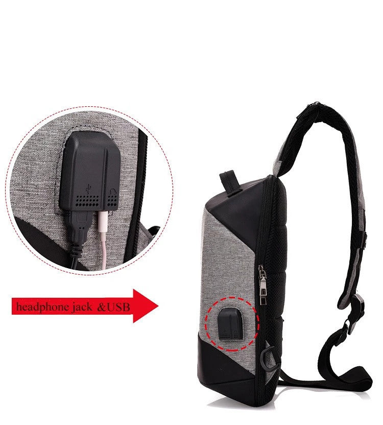 Anti-Theft Sports Shoulder Chest Bag with USB Charge