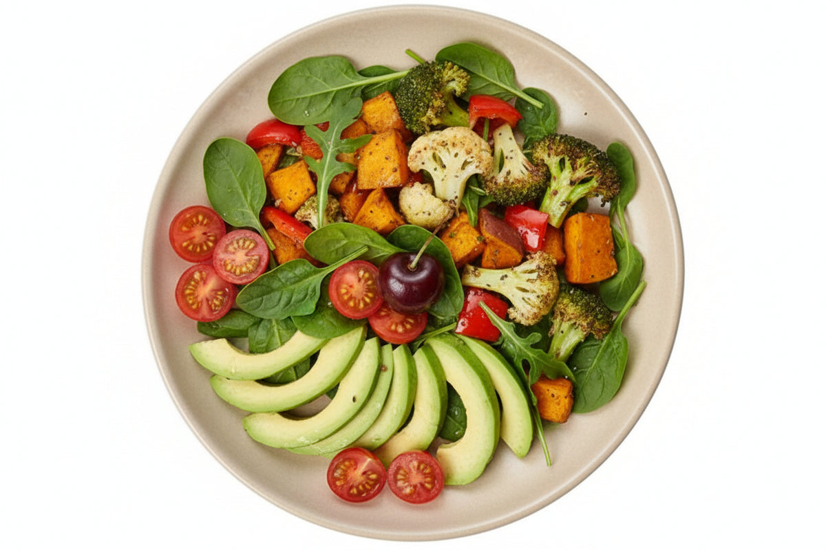 Food items placed on a round plate.