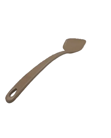 A single beige rice-husk spatula with a flat head and a long handle featuring a circular finger loop at the end, shown on a plain white background.