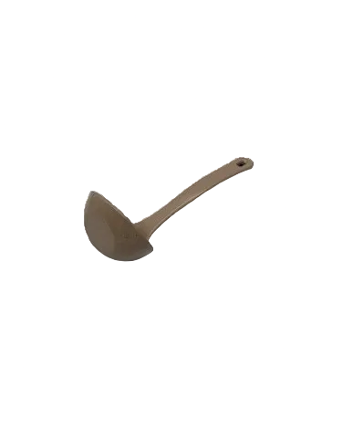 A single brown ladle with a long handle and a semi-circular bowl, shown on a plain white background.