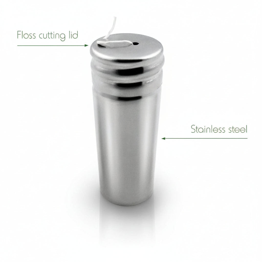 Natural Silk Dental Floss in Stainless Steel Bottle