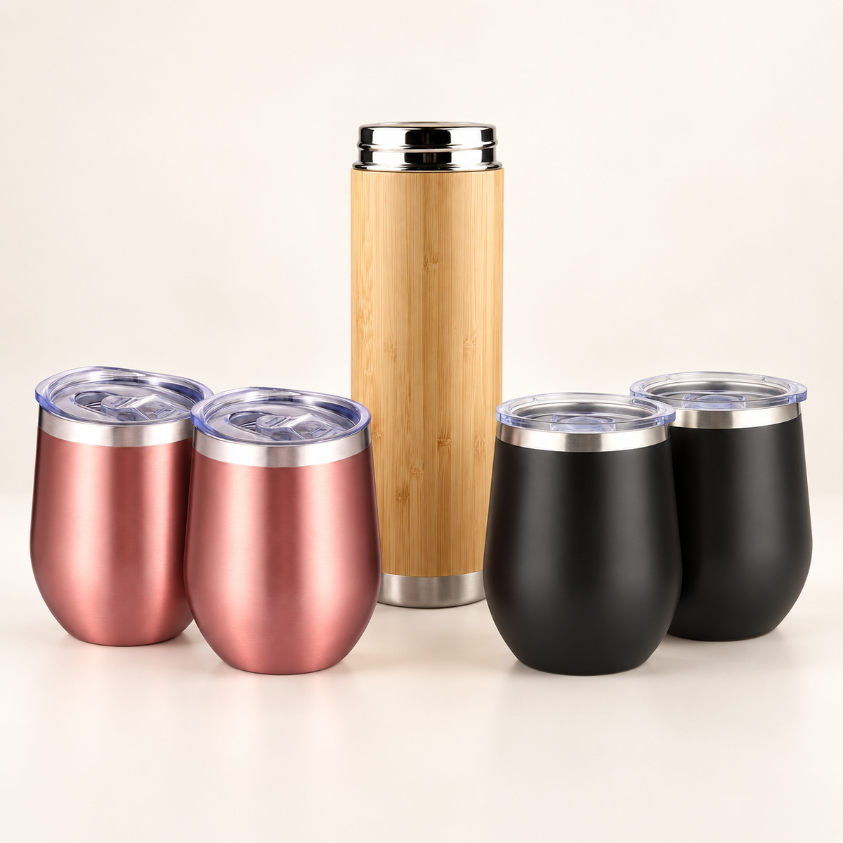 Gift Drinkware Set with wine tumblers and bamboo bottle